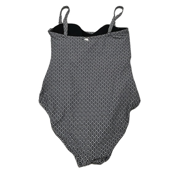 DKNY Bandeau Maillot One Piece Swimsuit Black & White Geometric Print size large - Picture 4 of 15